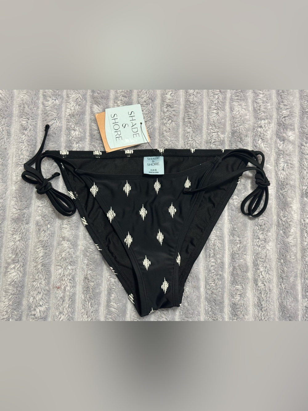 Shade & Shore Black Bikini Bottom with White Diamond Motif